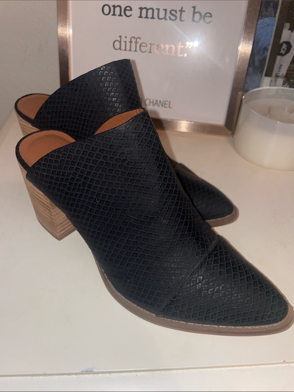 Report Black Textured Slip-On Block Heel Mules